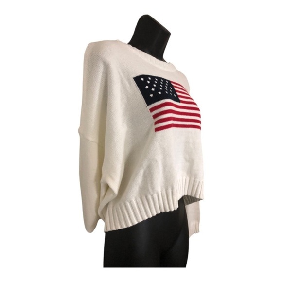 White crochet knit American flag patriotic Americana slouchy sweater size XL new - Picture 5 of 12